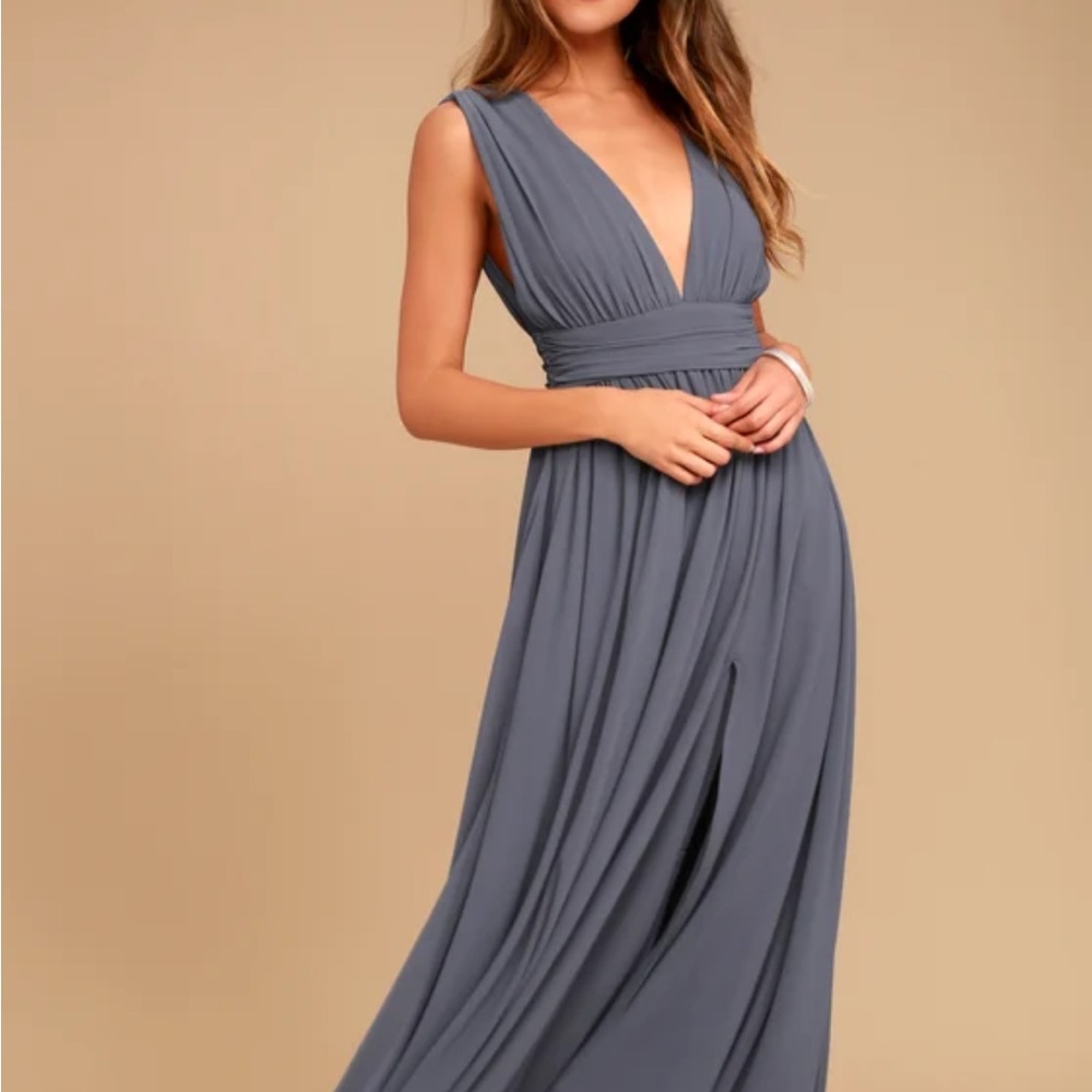 Elegant Blue Gray Sleeveless Maxi Dress